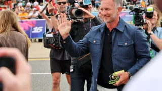 Christian Horner's first words as he returns to F1 paddock for first time since Red Bull sacking